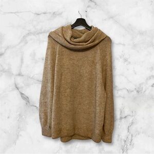 H&M Oatmeal Cowl‎ Neck Boxy Puff Sleeve Sweater Oversized Size Small